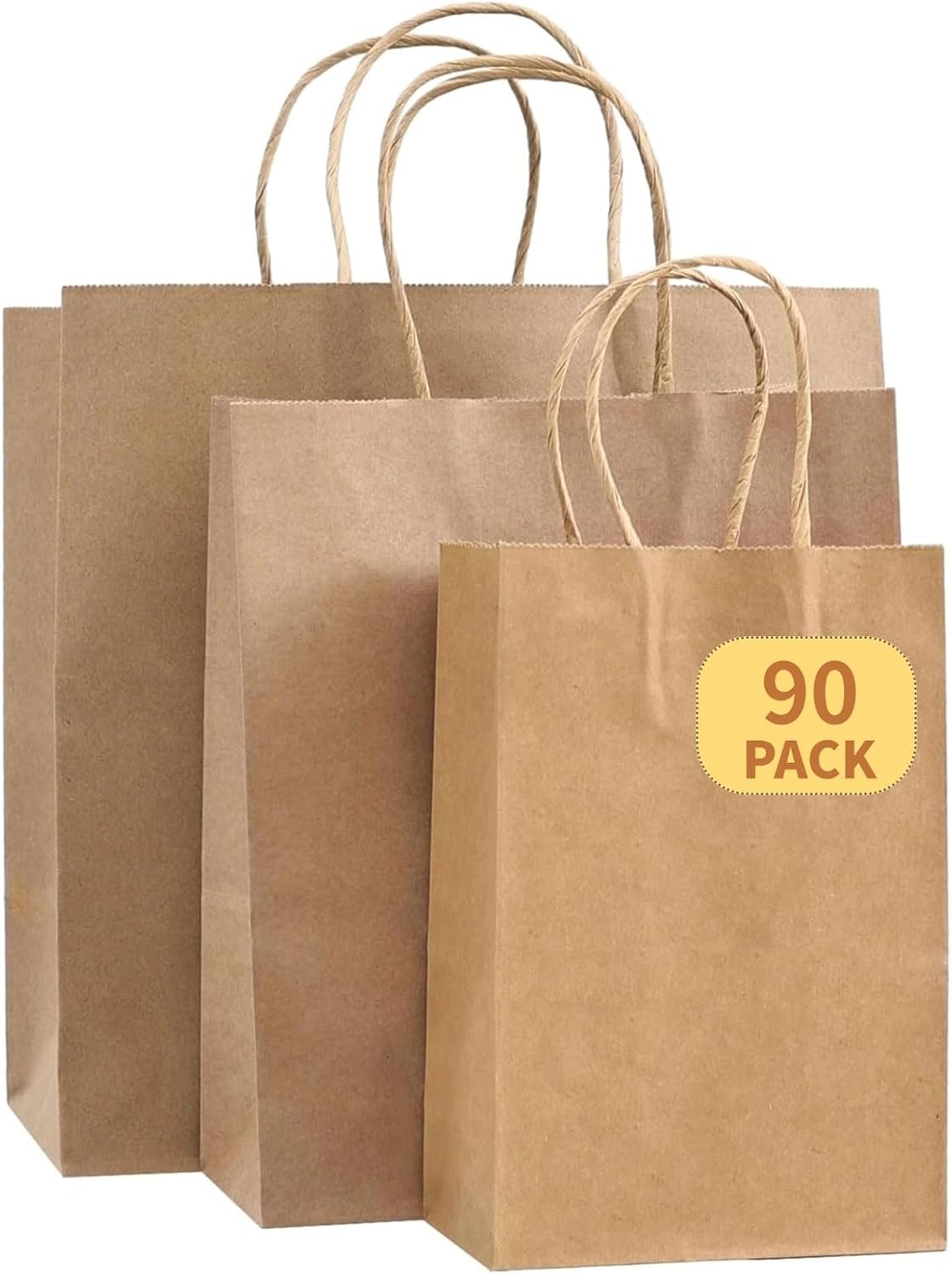 Kraft Brown Paper Gift Bags with Handles Assorted 3 Sizes 90 Pack