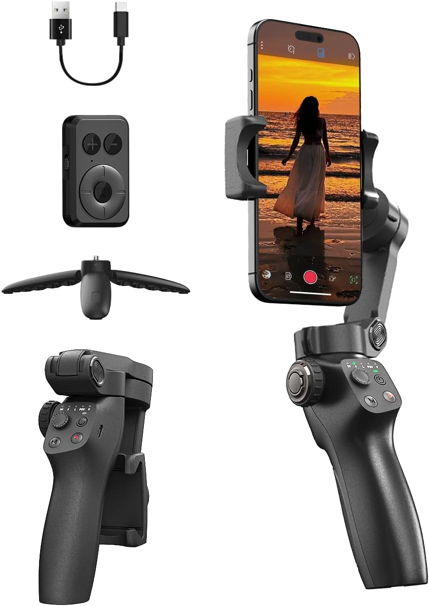 CM8 Gimbal Stabilizer for iPhone Android, 3-Axis Phone Gimbal with Remote Control Portable Foldable, Phone Stabilizer