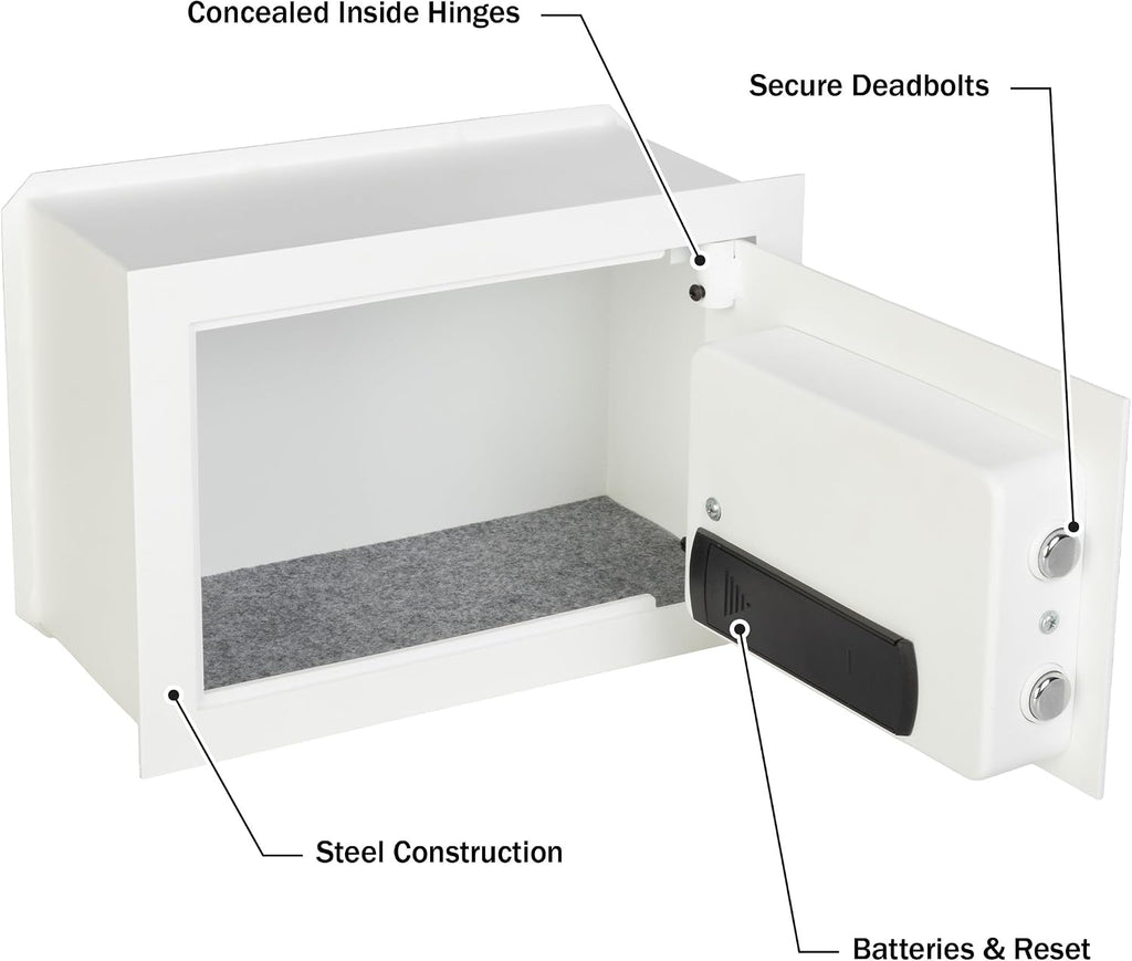 Wall Safe - Digital Safety Box with Passcode for Quick Access and Backup Key - Personal Safe for Cash or Jewelry