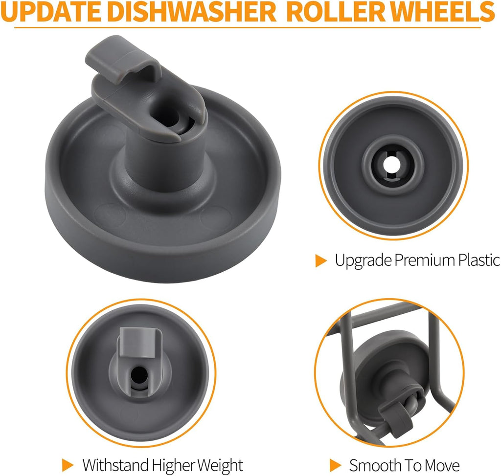 Upgraded WP99002780 Dishwasher Wheels Replacement Parts for Whirlpool Maytag Jennair Dishwasher Rack Lower Wheels Roller Whirlpool Dishwasher Dishrack Roller Basket Bottom Wheels 6Pcs