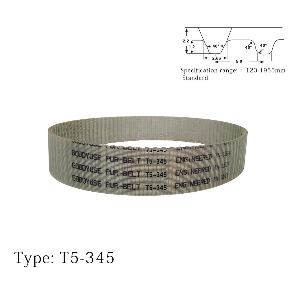GOODYUSE T5-345-50 PU Timing Belt, 5mm Pitch, 50mm Width, 345mm Length, 69 Teeth, Synchronous Closed Loop Timing Belt for 3D Printers