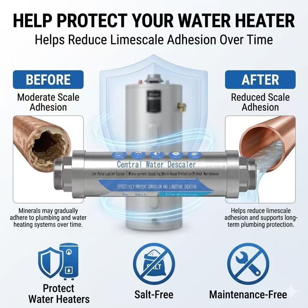 Whole House Water Descaler 3/4" NPT – Salt Free Water Conditioner for Main Water Line, Physical Scale Inhibitor Helps