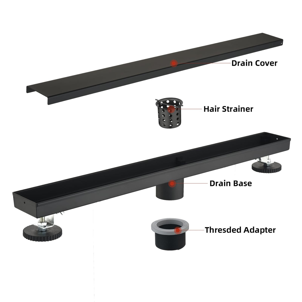 24‑Inch Linear Shower Drain, Matte Black Tile‑Insert Panel