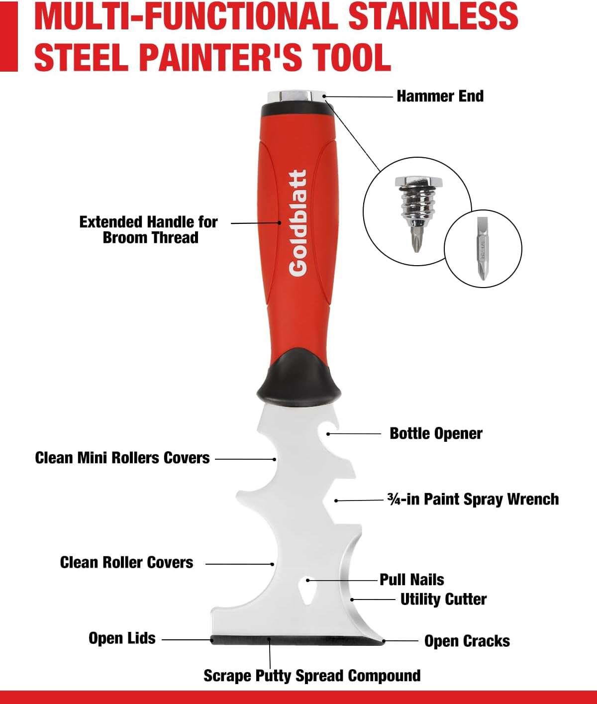 Drywall Hand Tool Kit, 6‑Piece Painter’s Tools | Stainless Steel Putty Knives, 14 in 1 Paint Scraper, 6'' and 4''