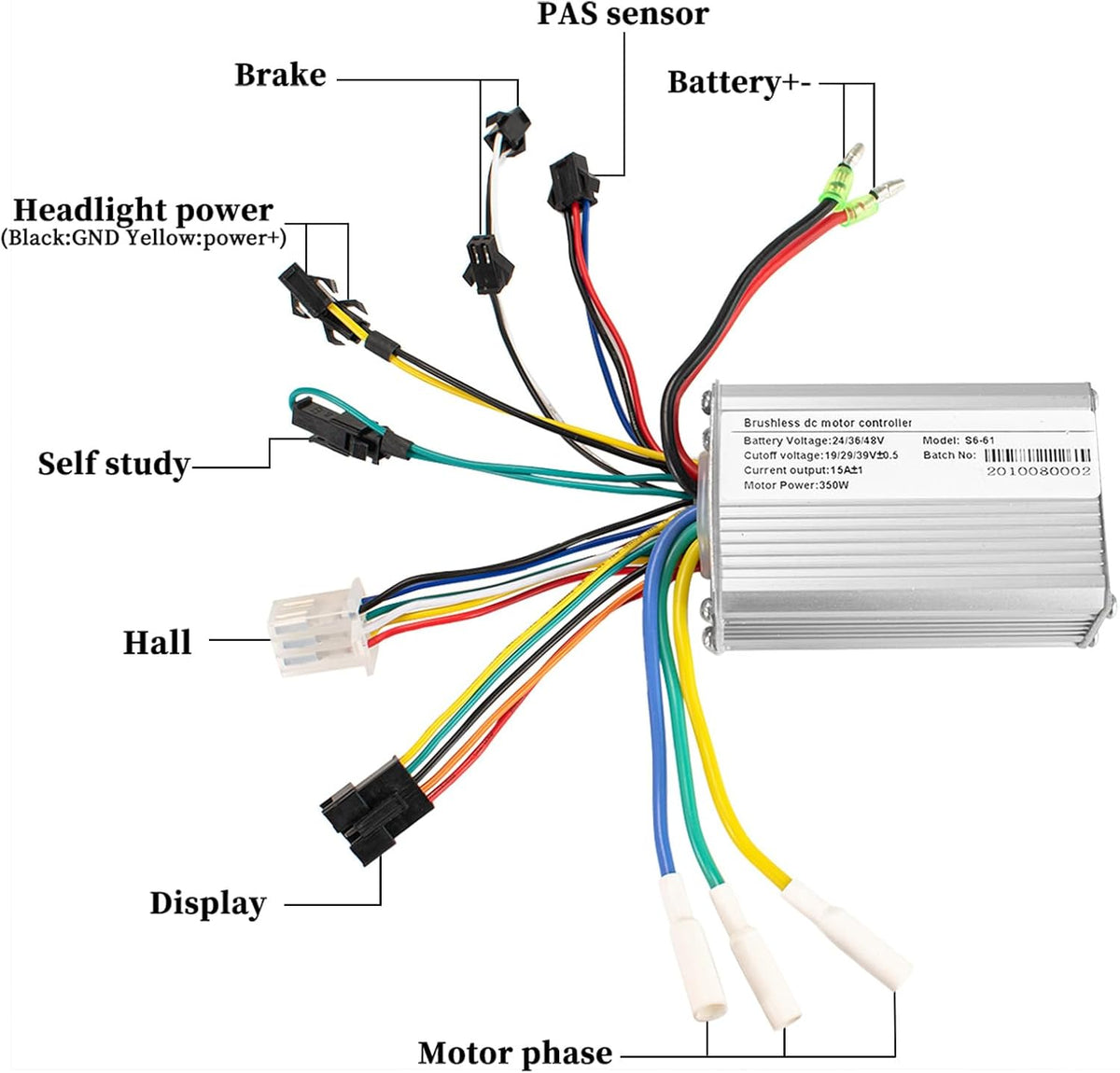 24V 36V 48V 350W Ebike Controller Kit and LCD Display with Thumb Throttle