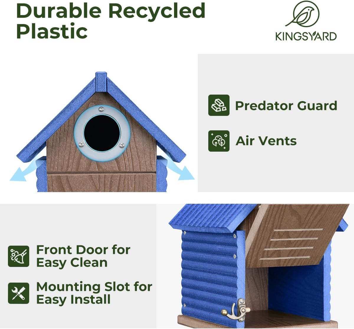 Bluebird House with Predator Guard, Recycled Poly Lumber