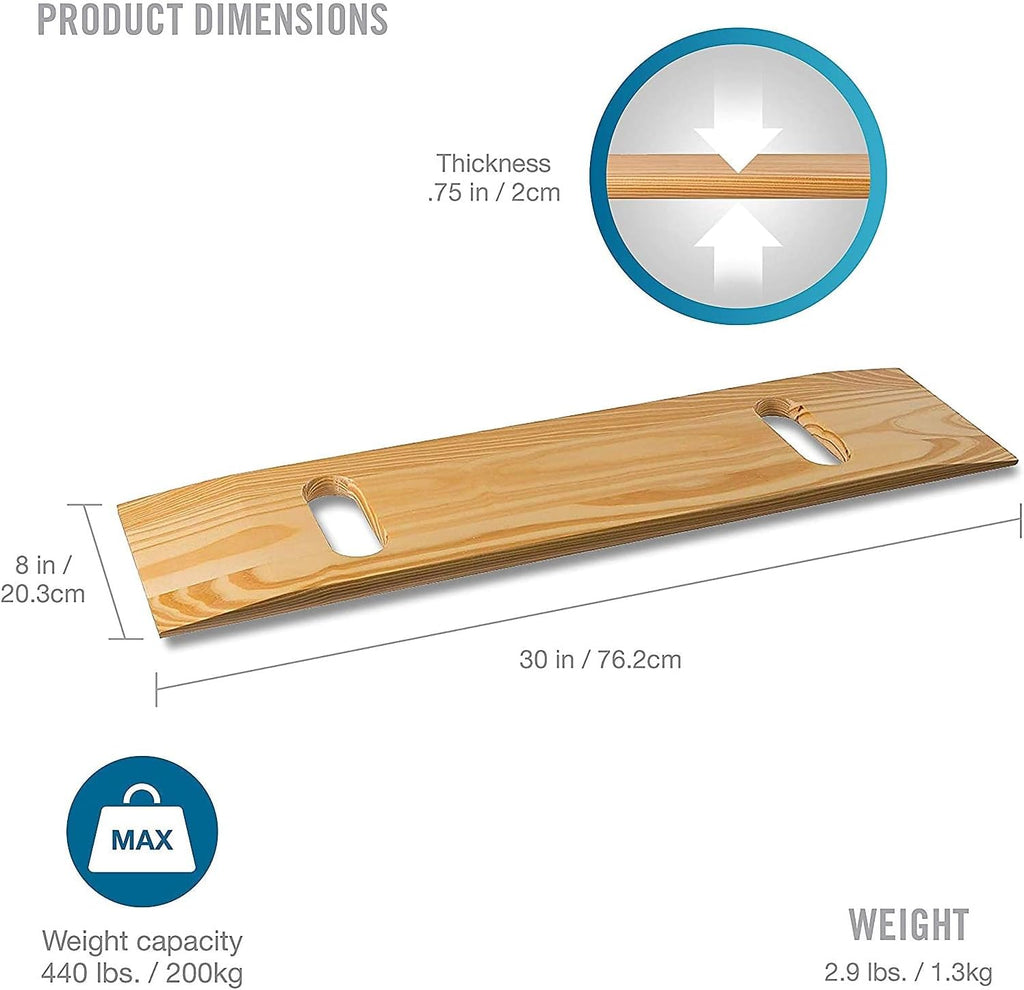 Transfer Board and Slide Board, FSA Eligible, Made of Heavy-Duty Wood for Patient, Senior and Handicap Move Assist