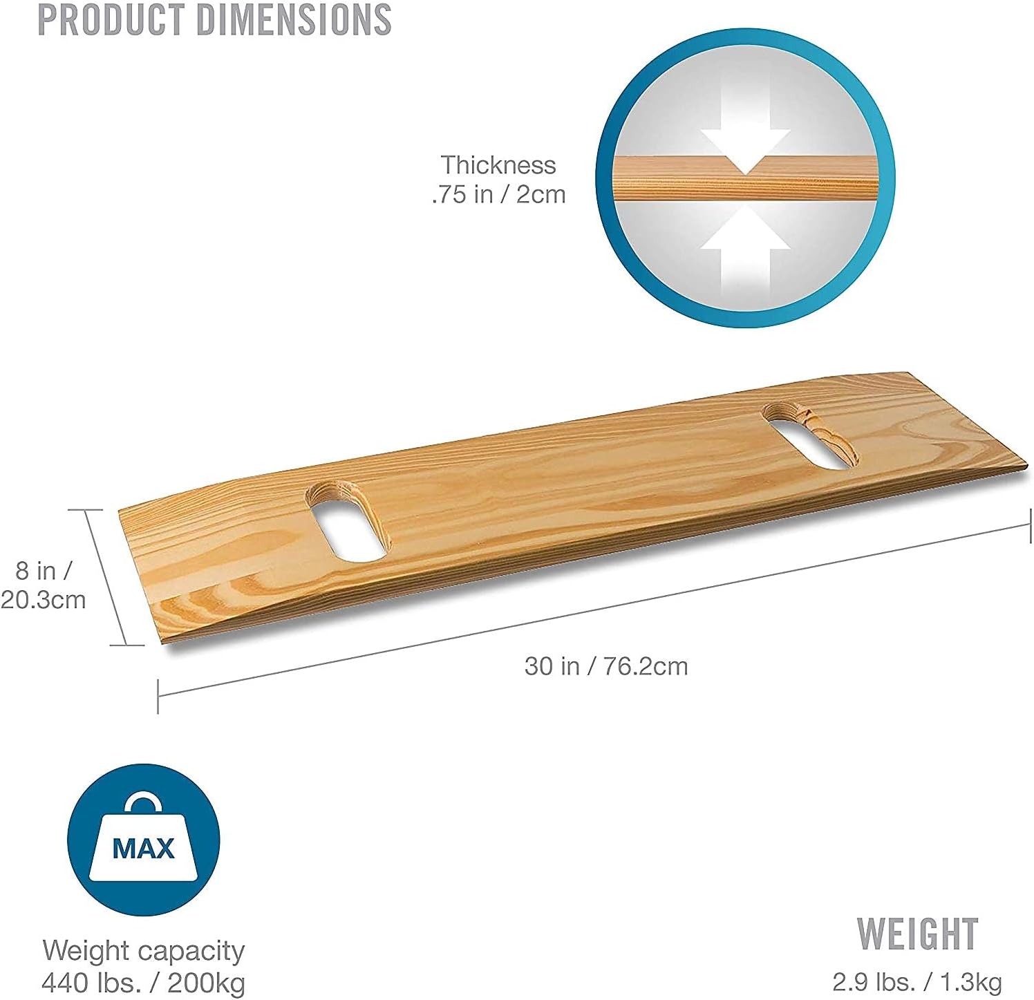 Transfer Board and Slide Board, FSA Eligible, Made of Heavy-Duty Wood for Patient, Senior and Handicap Move Assist
