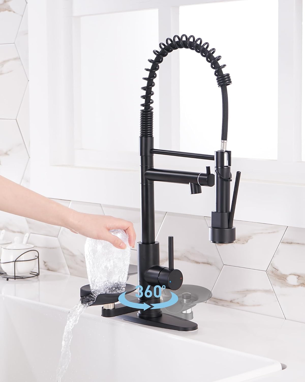 Kitchen Sink Fuacet with Glass Rinser, Single Handle Kitchen Faucet with Pot Filler, Pull Down Sparyer, Deck Plate