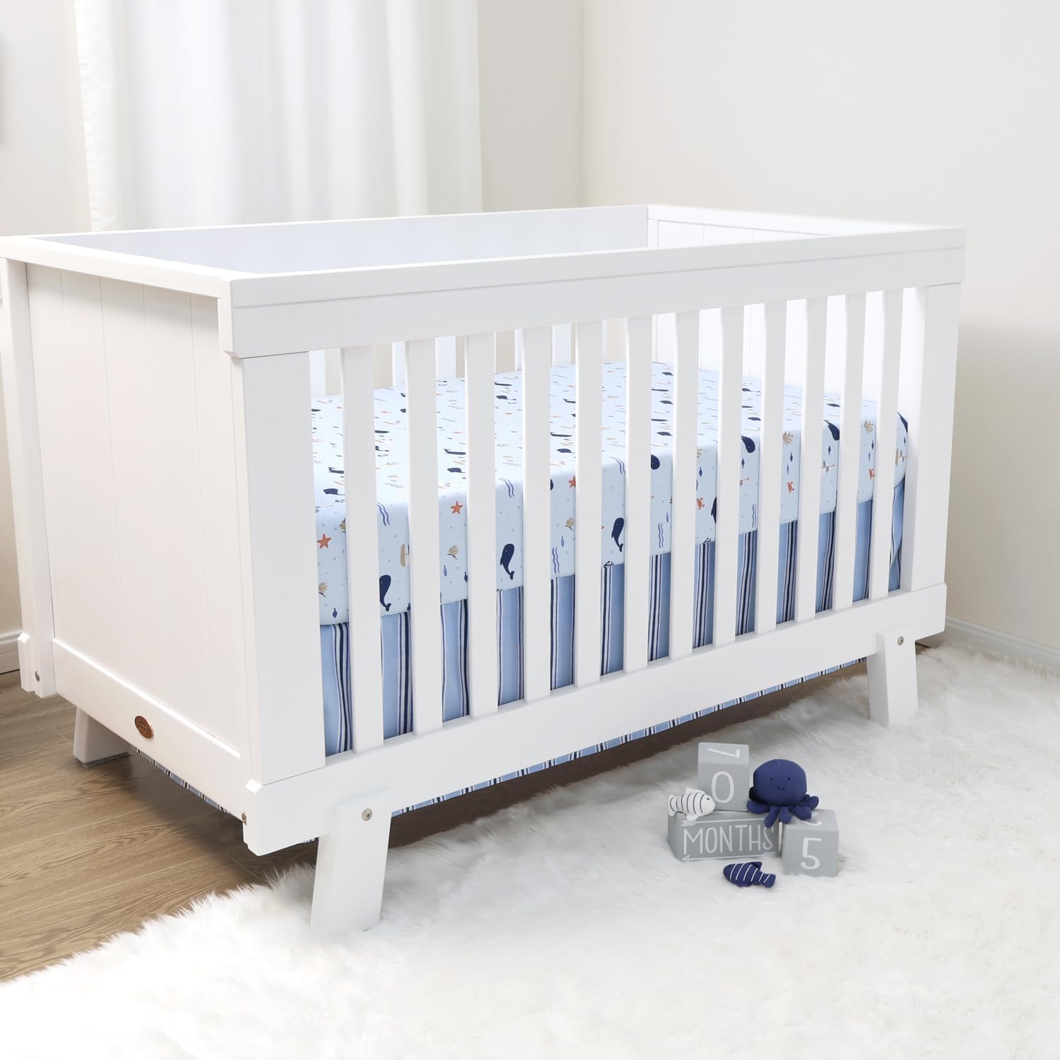 3 Piece Nautical Patch Baby Crib Bedding Set Boy, Baby Blanket Quilt, Fitted Crib Sheets for Boys, Navy & Blue