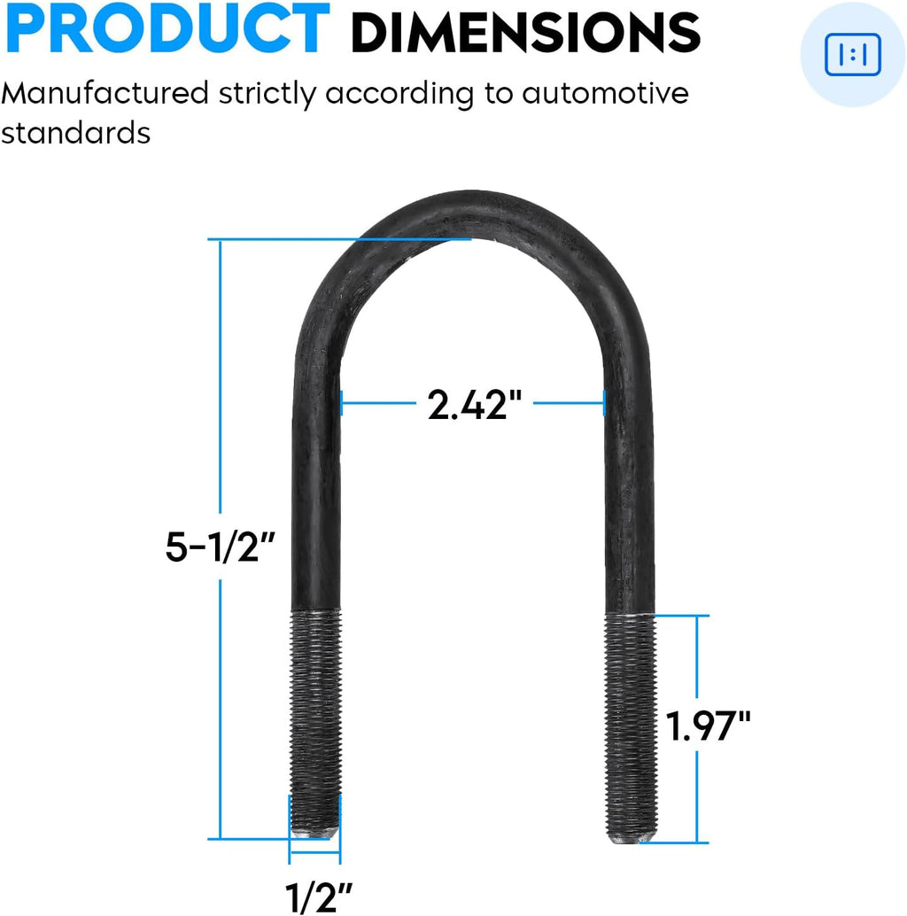 25-1/4" 4-Leaf 1750lb Capacity Double Eye Spring for 3500lb Trailer Axle & U-Bolt Kit, 1.75" Width, 3" Free Open