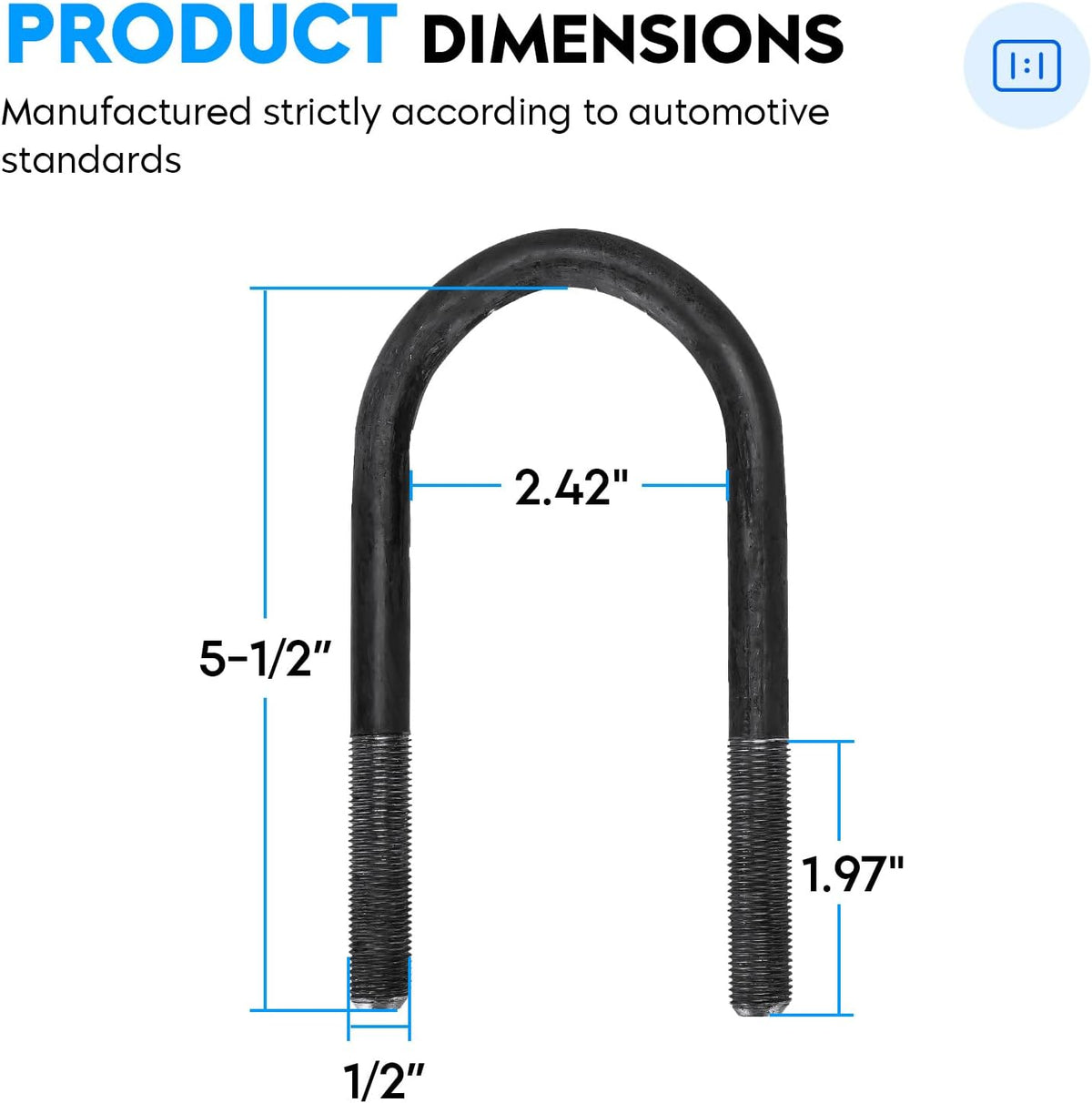 25-1/4" 4-Leaf 1750lb Capacity Double Eye Spring for 3500lb Trailer Axle & U-Bolt Kit, 1.75" Width, 3" Free Open