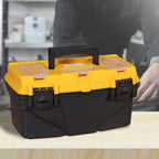 15.5" Plastic Storage Tool Box with Removable Tray,Small Toolbox Organizer With Screw Box, Black/Yellow ATRJH-3015T