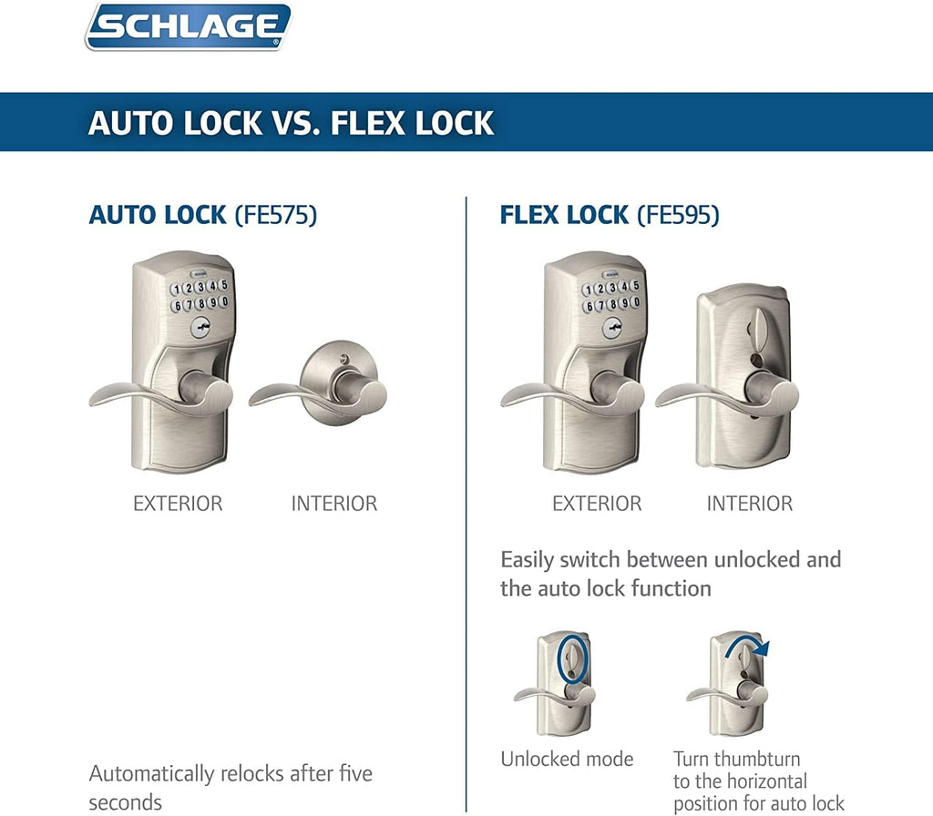 Electronic Keypad Lock, Lever Handle, Camelot Trim, Satin Nickel | Keypad door lock with handle, Keyless entry, Push