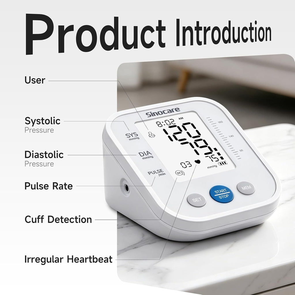 Upper Arm Blood Pressure Monitor, Automatic Digital BP Machine with 3-Color Backlit Display, 2 Users × 99 Memories