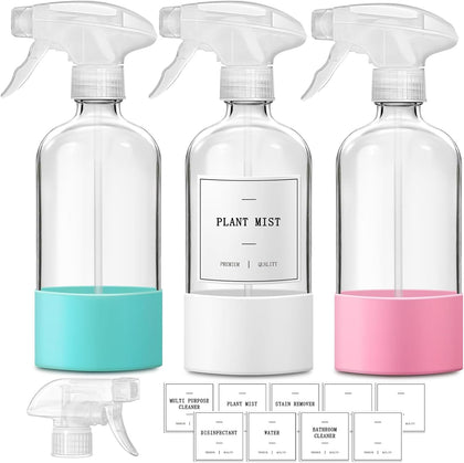 Glass Spray Bottles for Cleaning, 3 Pack Clear Empty Spray Bottle for Cleaning Solutions, 17 fl oz Reusable Spray