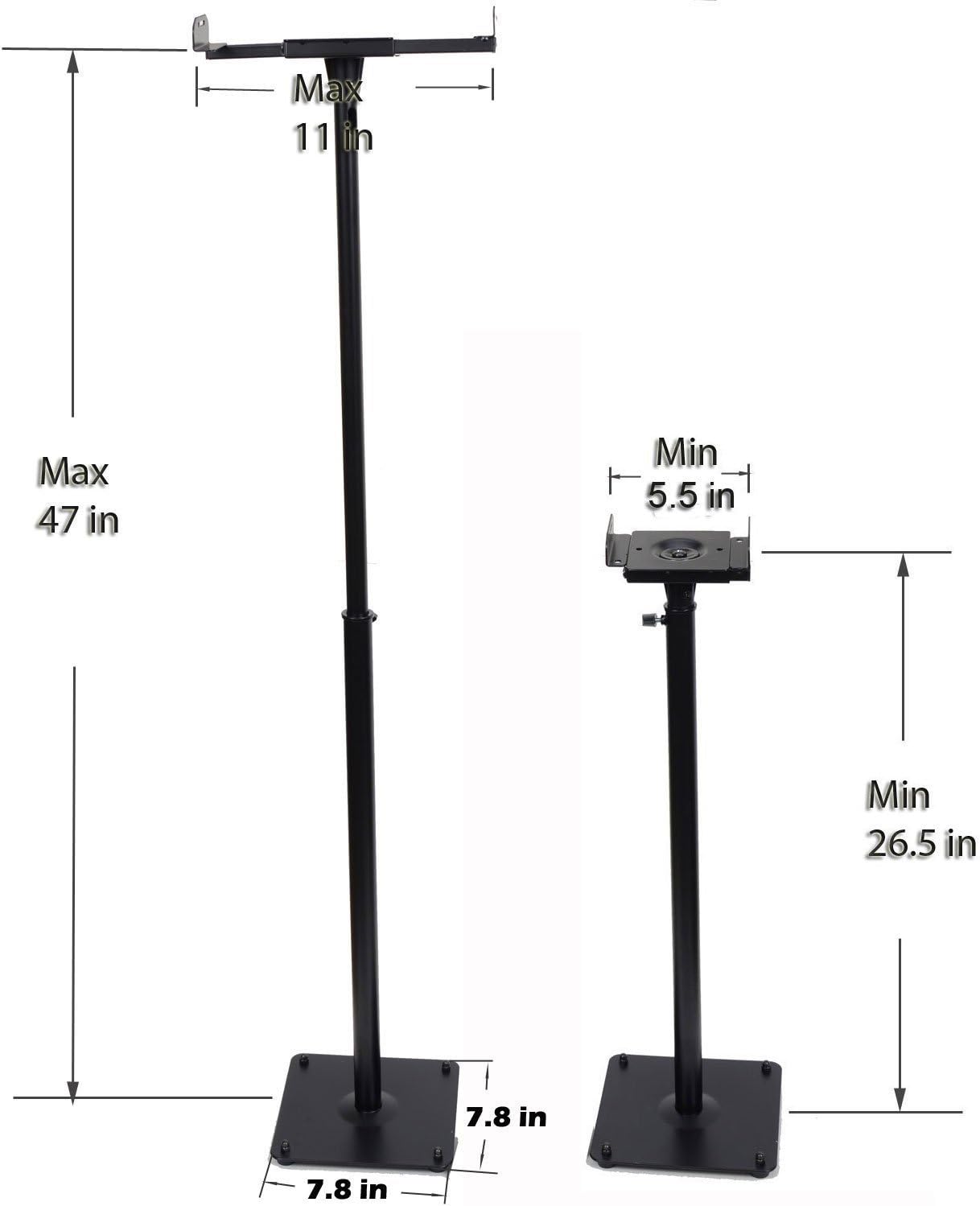 2 Heavy duty PA DJ Club Adjustable Height Satellite Speaker Stand Mount - Extends 26.5" to 47" (i.e. Bose, Harmon