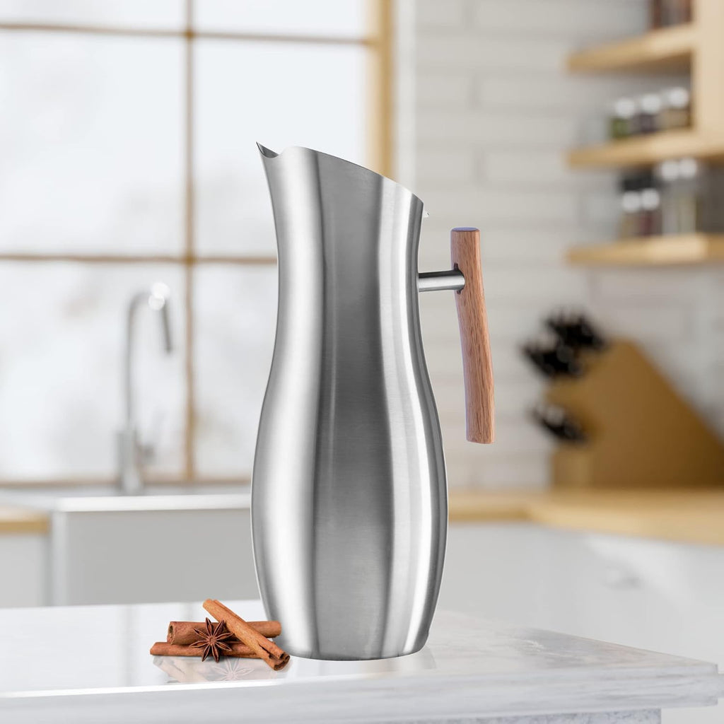 Slimline Stainless Steel Pitcher- Stainless Steel Water w/Ice Guard, Water Carafe, Great Metal Container for