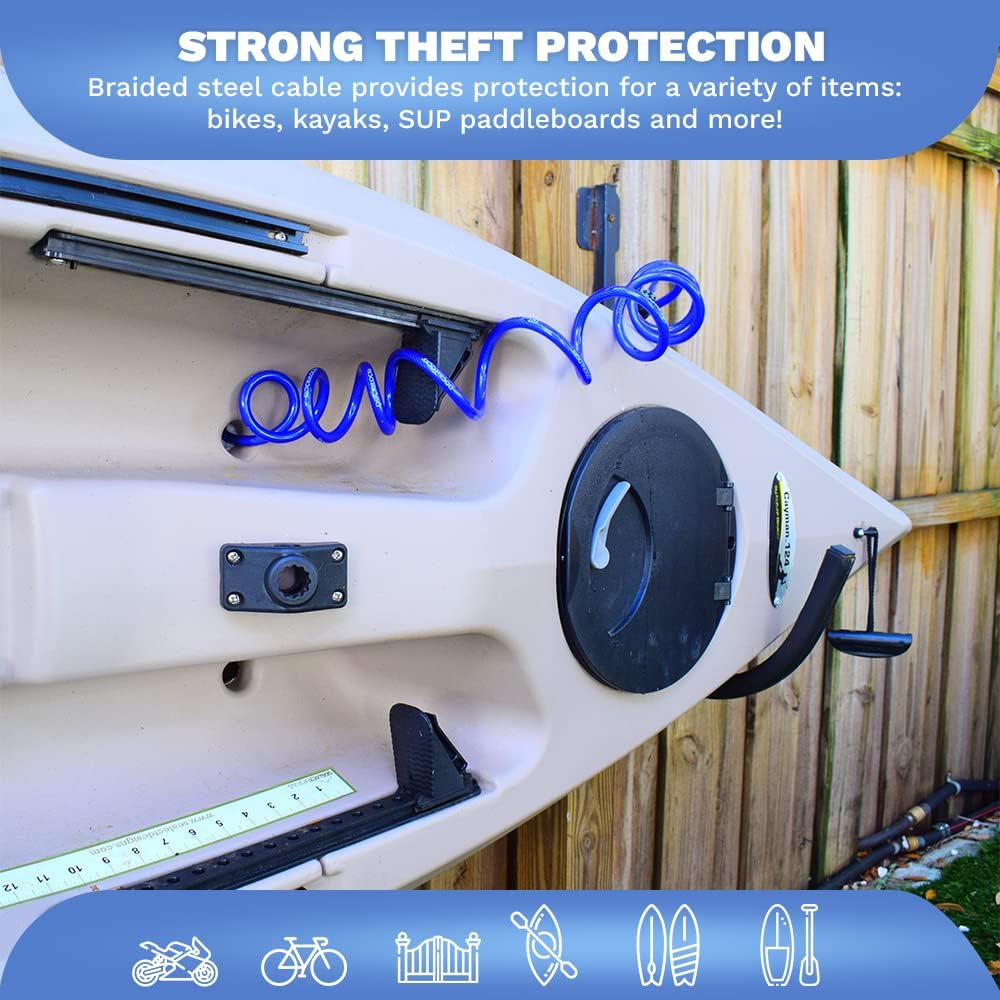 Coiled Security Cable Lock (5ft to 25ft) with Combination, 15ft | Weatherproof, Resettable Combination