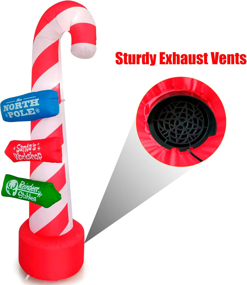 8ft Outdoor Candy Cane Stacking Sign Inflatables with LED Lights - Blow Up Yard, Garden, Lawn Decorations for