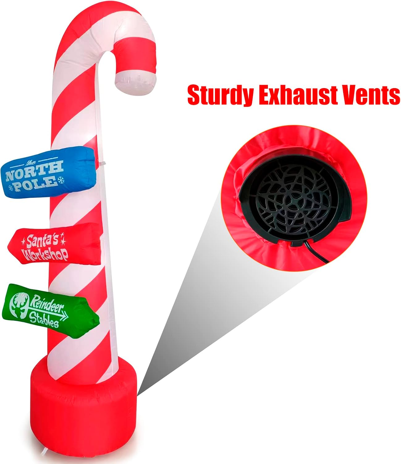 8ft Outdoor Candy Cane Stacking Sign Inflatables with LED Lights - Blow Up Yard, Garden, Lawn Decorations for