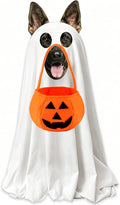 Dog Halloween Costumes, Dog Ghost Costume with Pumpkin Candy Bag Funny Halloween Dog Costumes for Small Medium Large