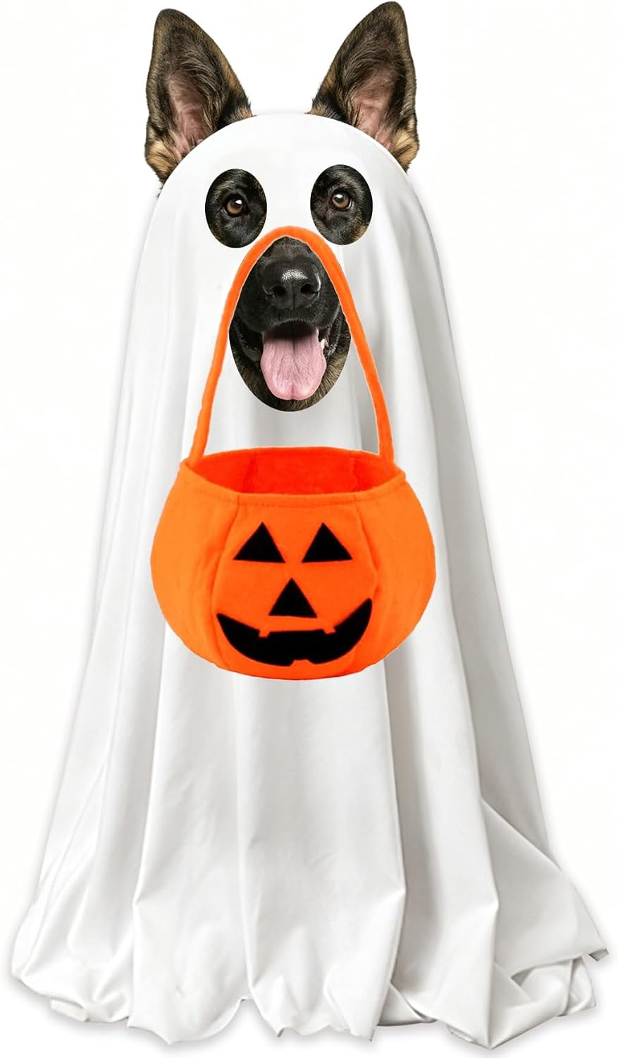 Dog Halloween Costumes, Dog Ghost Costume with Pumpkin Candy Bag Funny Halloween Dog Costumes for Small Medium Large