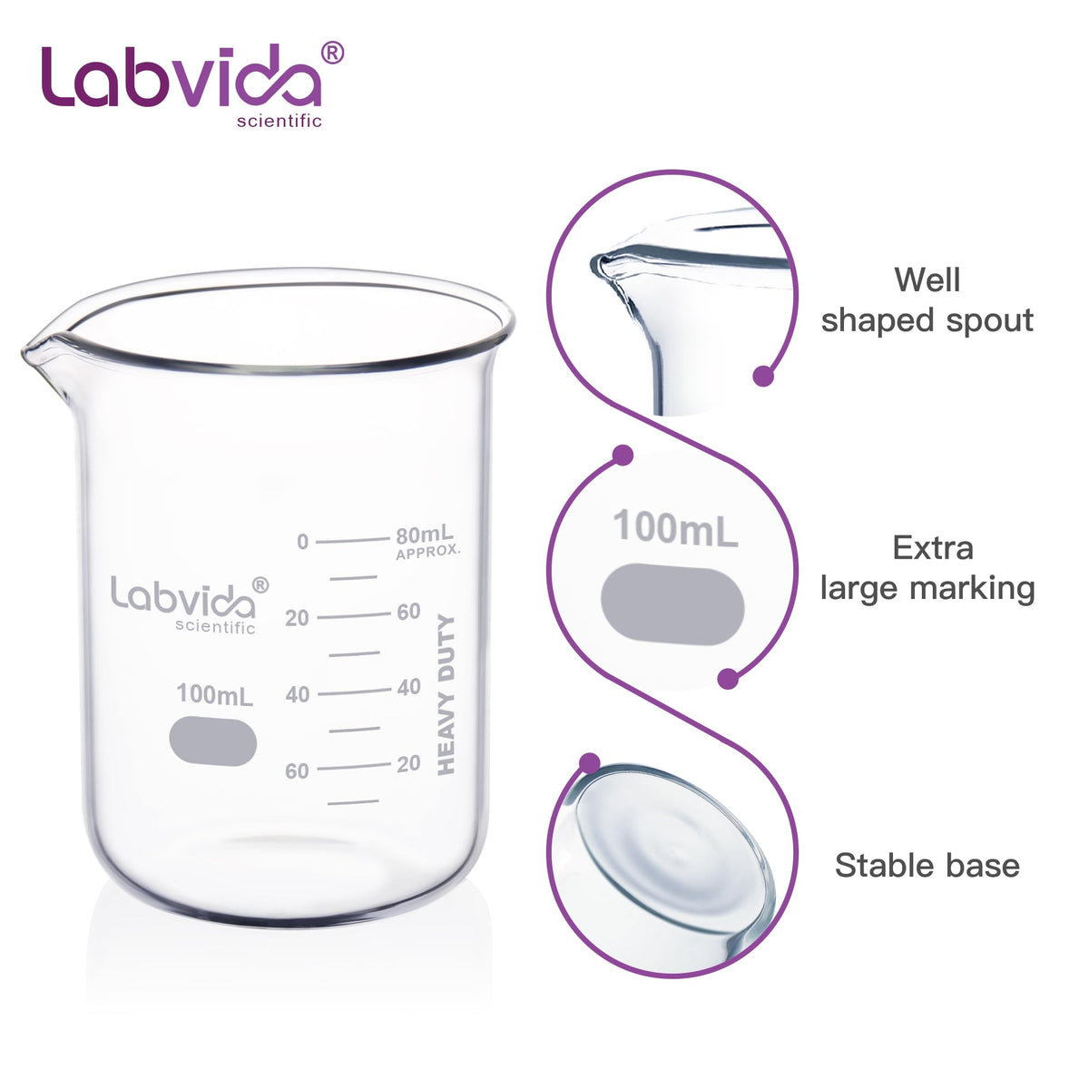 10pcs 100ml 3.3 Borosilicate Glass Thick Beakers, LVA024