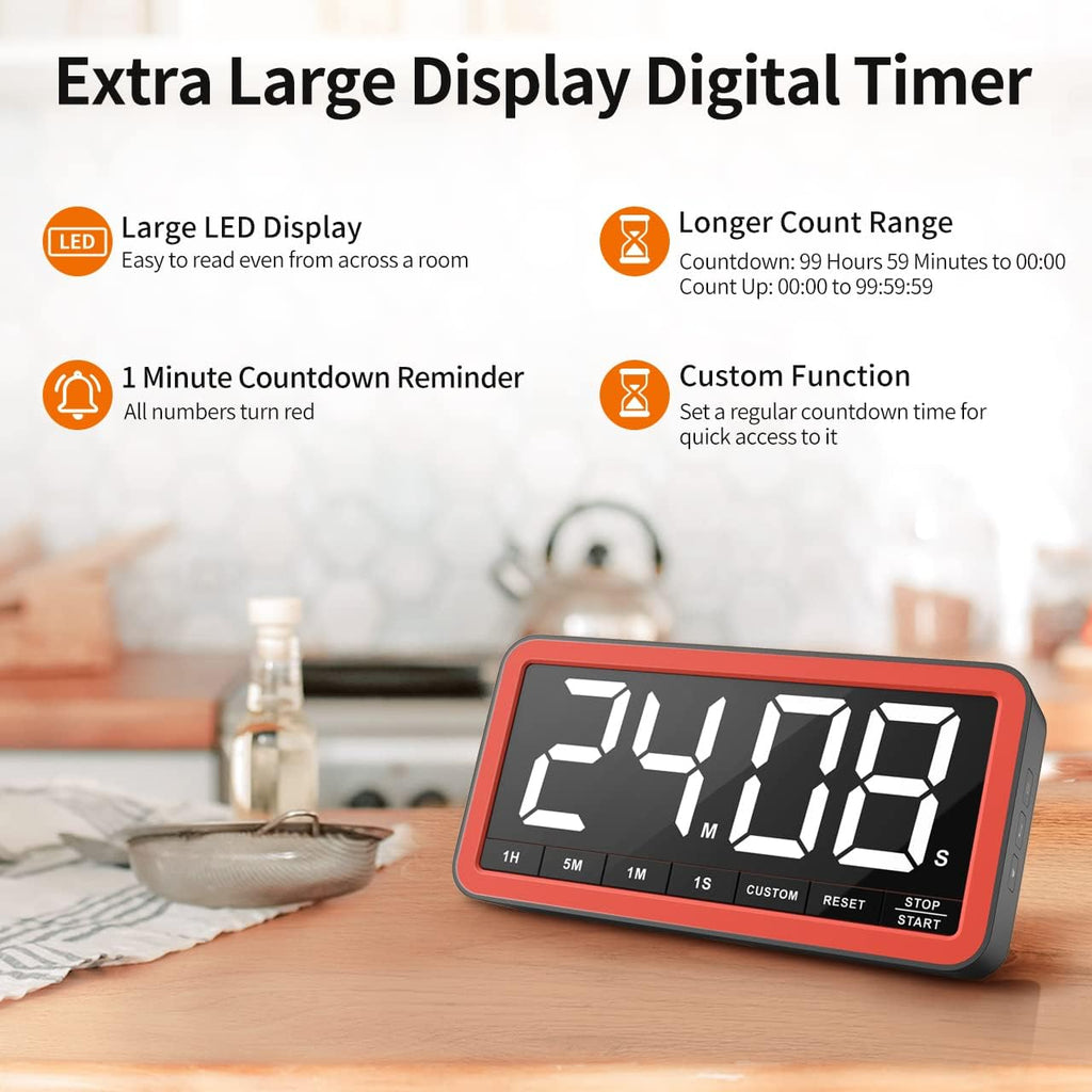 Large 7.8" Digital Timer, Magnetic LED Timer for Kitchen & Classroom