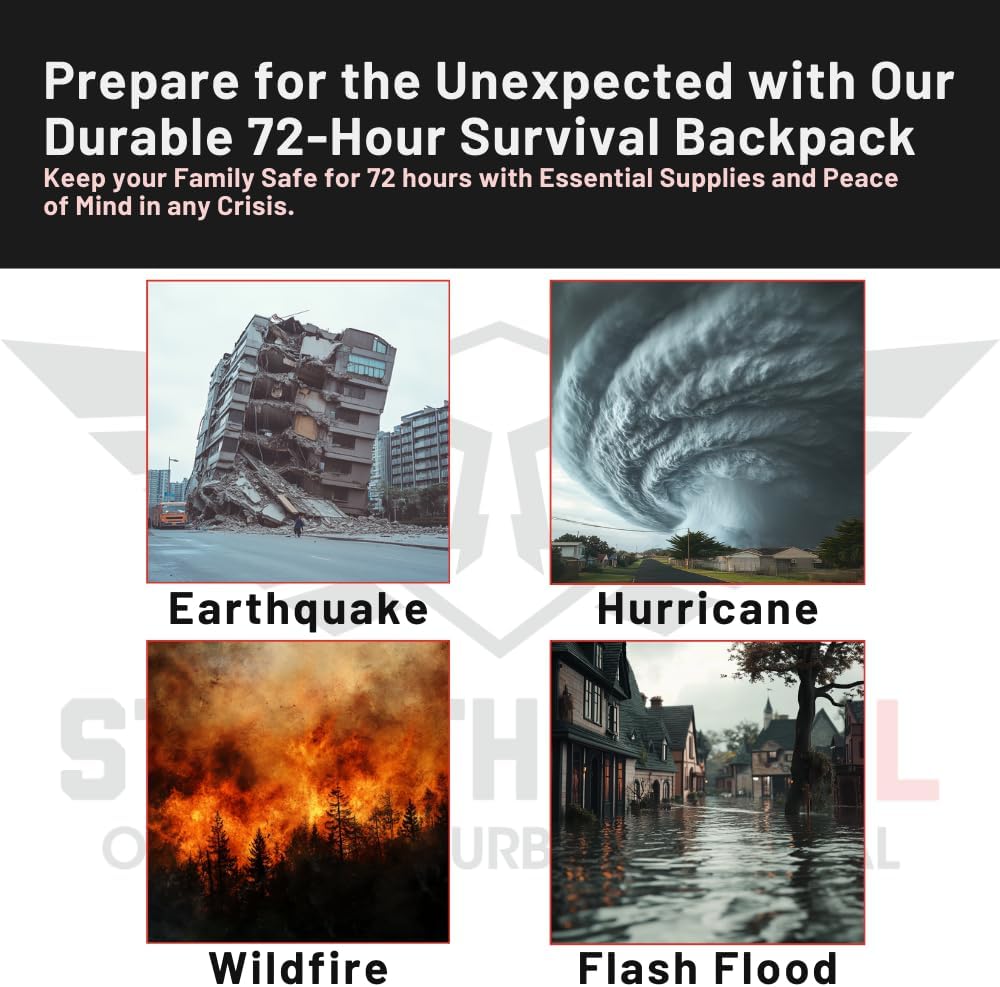 Survival - 72 Hour Family Emergency Kit - 1-5 Person Survival Bag for Earthquakes, Hurricanes, and Other Natural