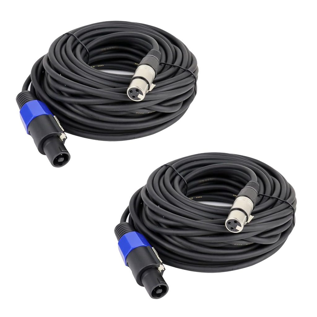 Pack of 2 30 Feet Speakon Male to XLR Female Cable - 2pcs 30ft. Speak-ON Type Plug to 3 Pole XLR Audio Jack Extension