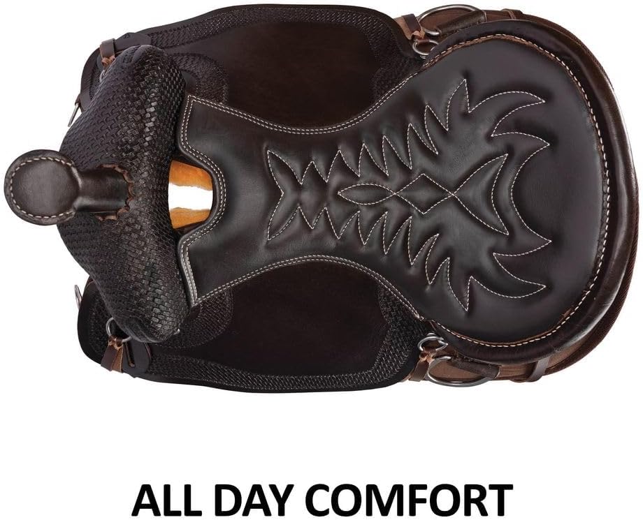 Leather-Cordura Western Trail Saddle II | Lightweight Comfort | Easy-Care Synthetic Skirt | Tooled Leather Pommel |
