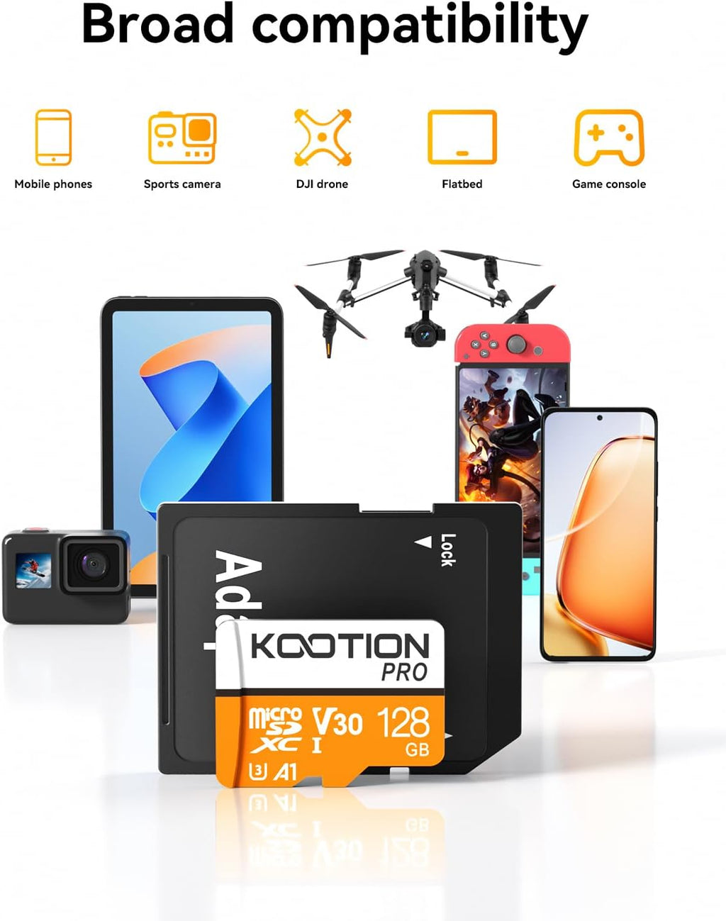 128GB Micro SDXC UHS-I U3 V30 A1 Memory Card - High Speed TF Card for Phone, Camera