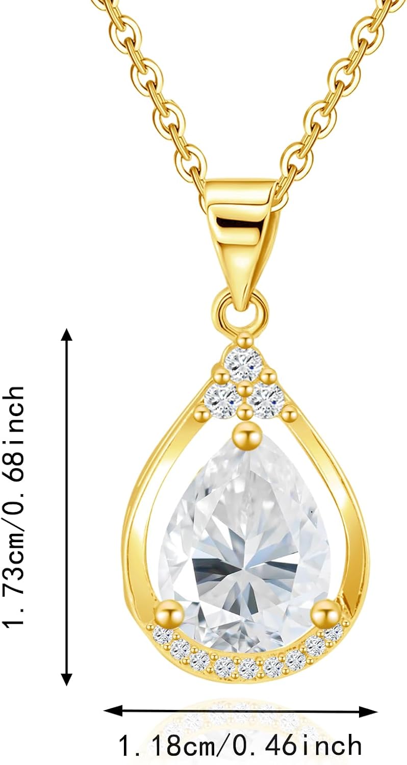 Sterling Silver Teardrop Drop Pendant Necklace for Women Hypoallergenic Cubic Zirconia Adjustable Charm Water Drop
