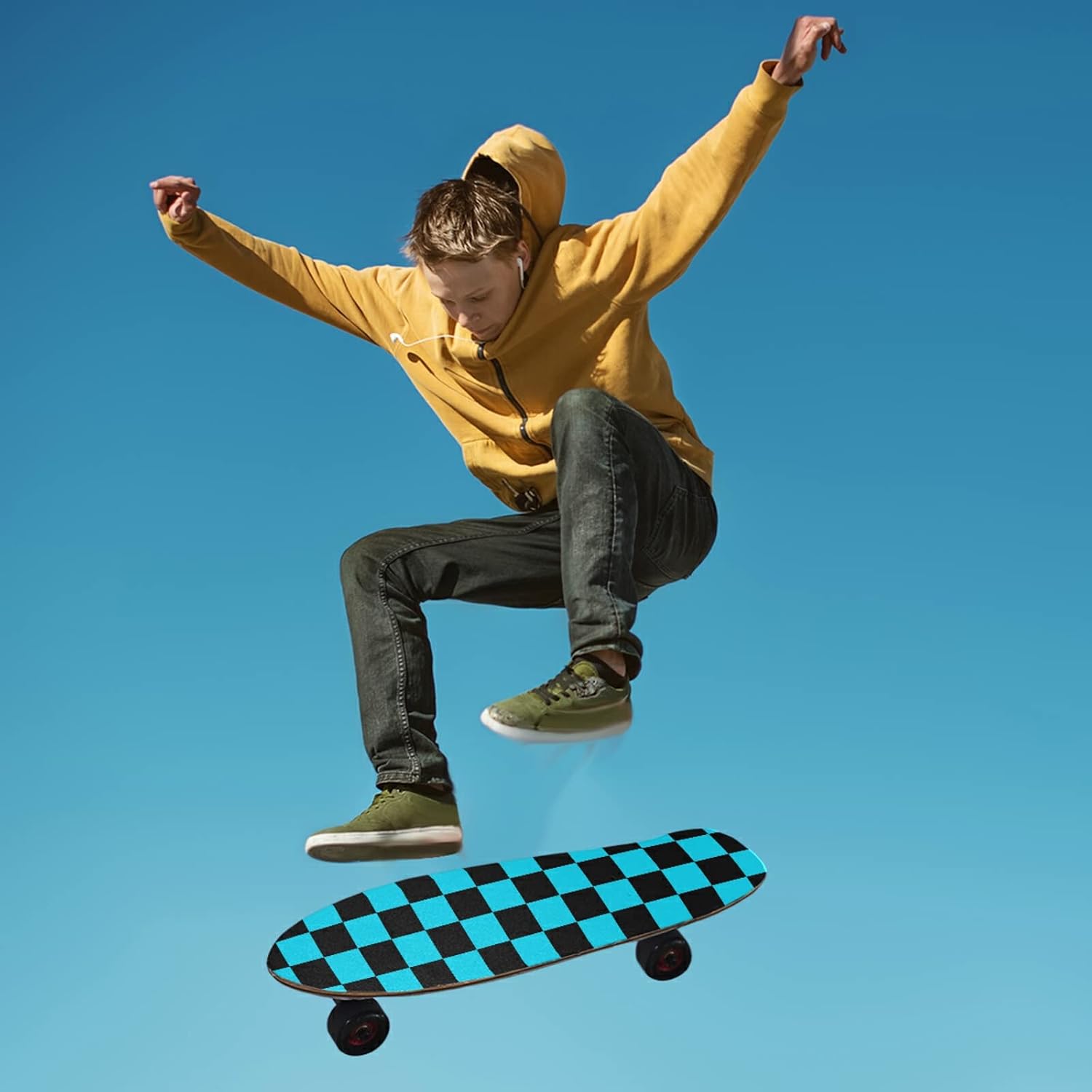 Checkered Blue Black Skateboard Grip Tape Longboards Griptape Sandpaper for Rollerboard Non-Slip Bubble Free Street