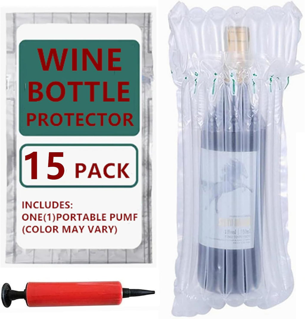 15 Packs Wine Bottle Protector Bags for Travel, goldhik Inflatable Packaging Bubble Wrap Bags for Wine Fruit Glass