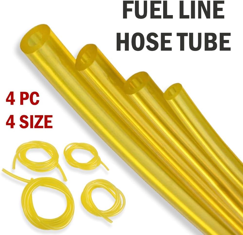 4 Sizes Petrol Fuel Gas Line Pipe Hose Tubing For String Trimmer Chainsaw Blower Lawn Mower and other Power Tools For 2 Cycle Small Engine Poulan, Craftman and more (Yellow 4PC)