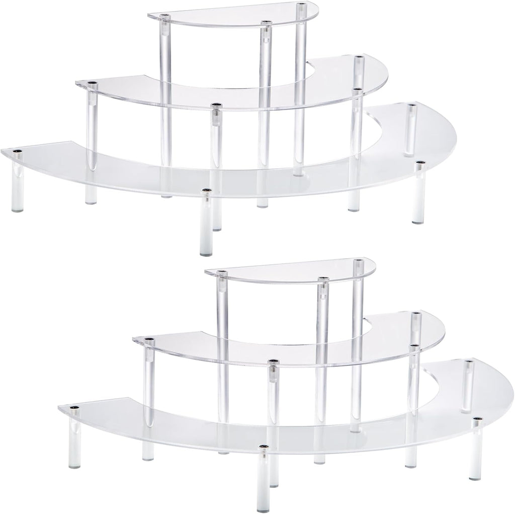 Acrylic Display Risers, 3 Tier Clear Cupcake Perfume Stand Organizer, Half Moon Dessert Stand for Display, Food