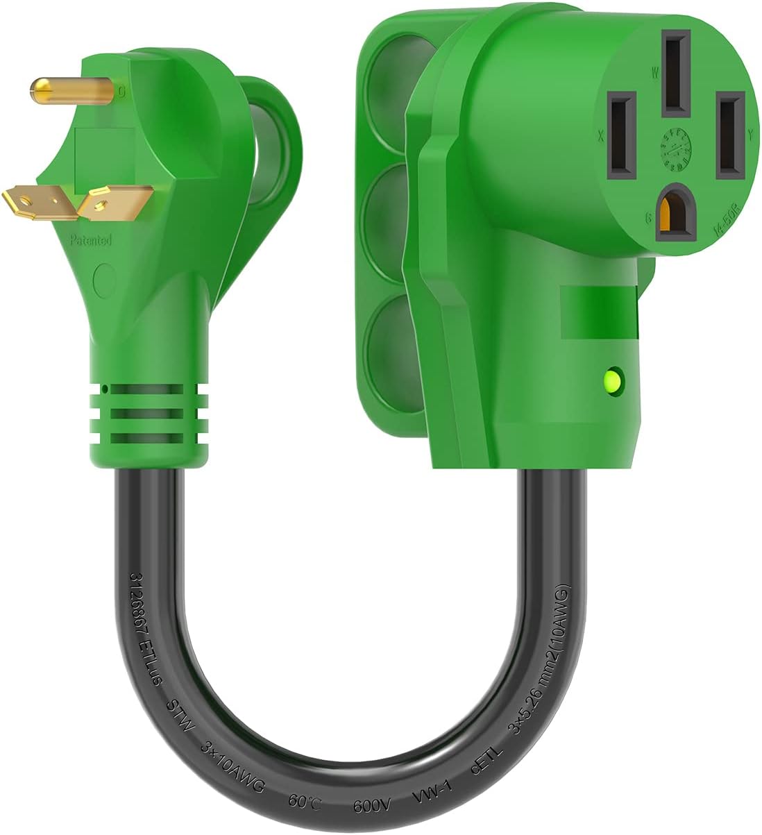30 Amp to 50 Amp RV Adapter Cord 12 Inch | NEMA TT-30P to NEMA 14-50R Electrical Power Adapter with LED Power
