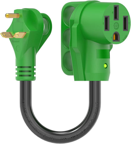 30 Amp to 50 Amp RV Adapter Cord 12 Inch | NEMA TT-30P to NEMA 14-50R Electrical Power Adapter with LED Power