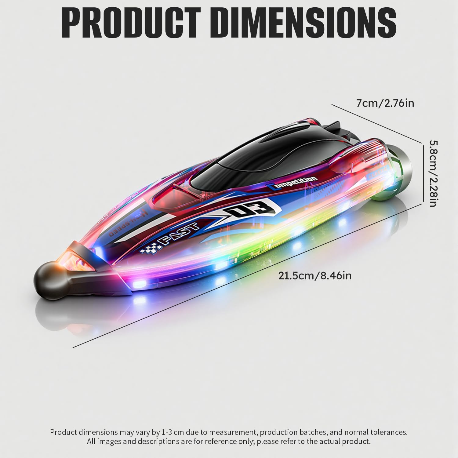 RC Boat for Kids, Brushless Remote Control Boat with LED Light,25KM/H 2.4GHz Racing Speed Boats with 2 Batteries