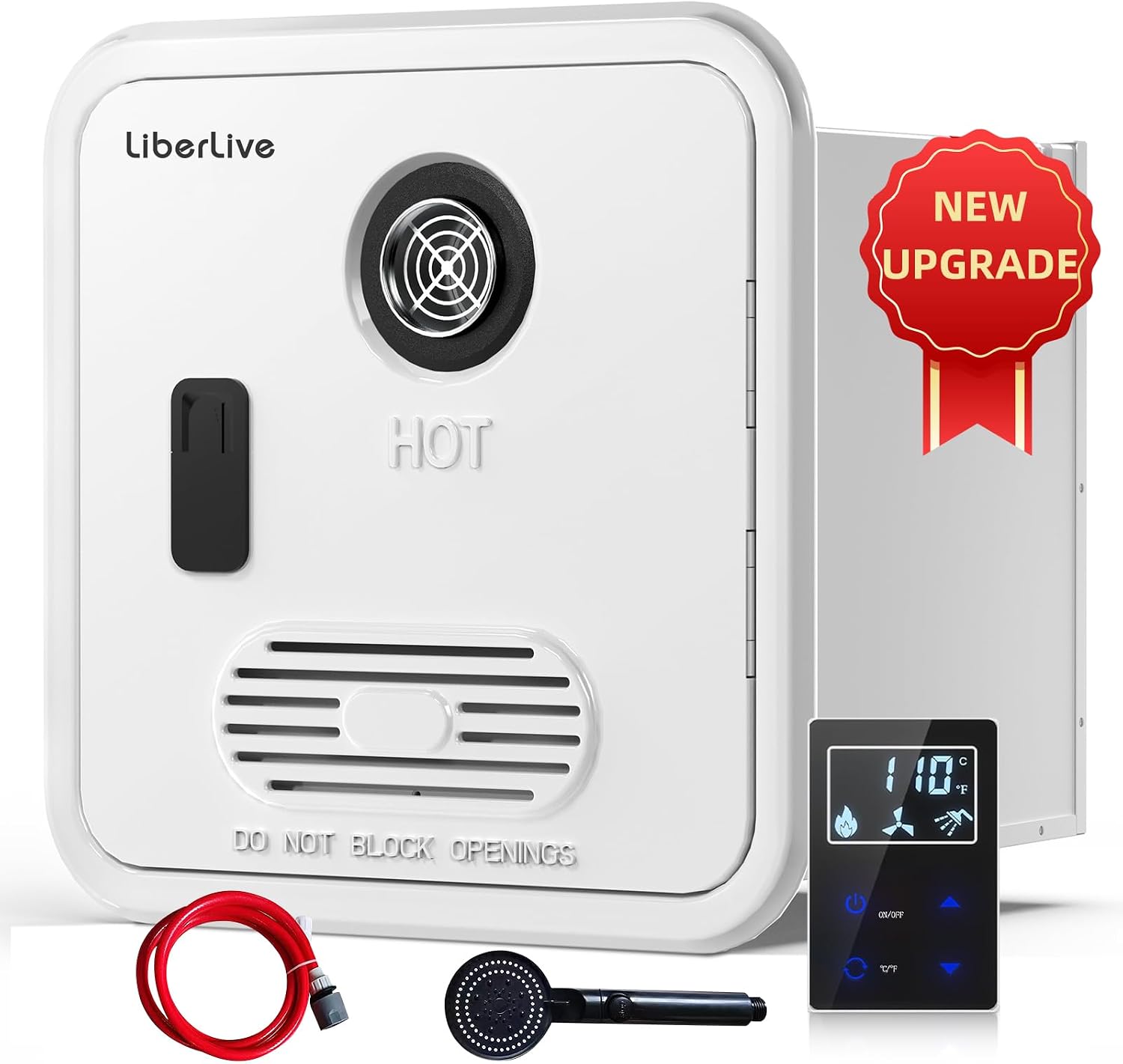 RV Tankless Water Heater, On Demand Instant Propane Gas RV Hot Water Heater, DC 12V, 15 x 15 inch Door & Front Water
