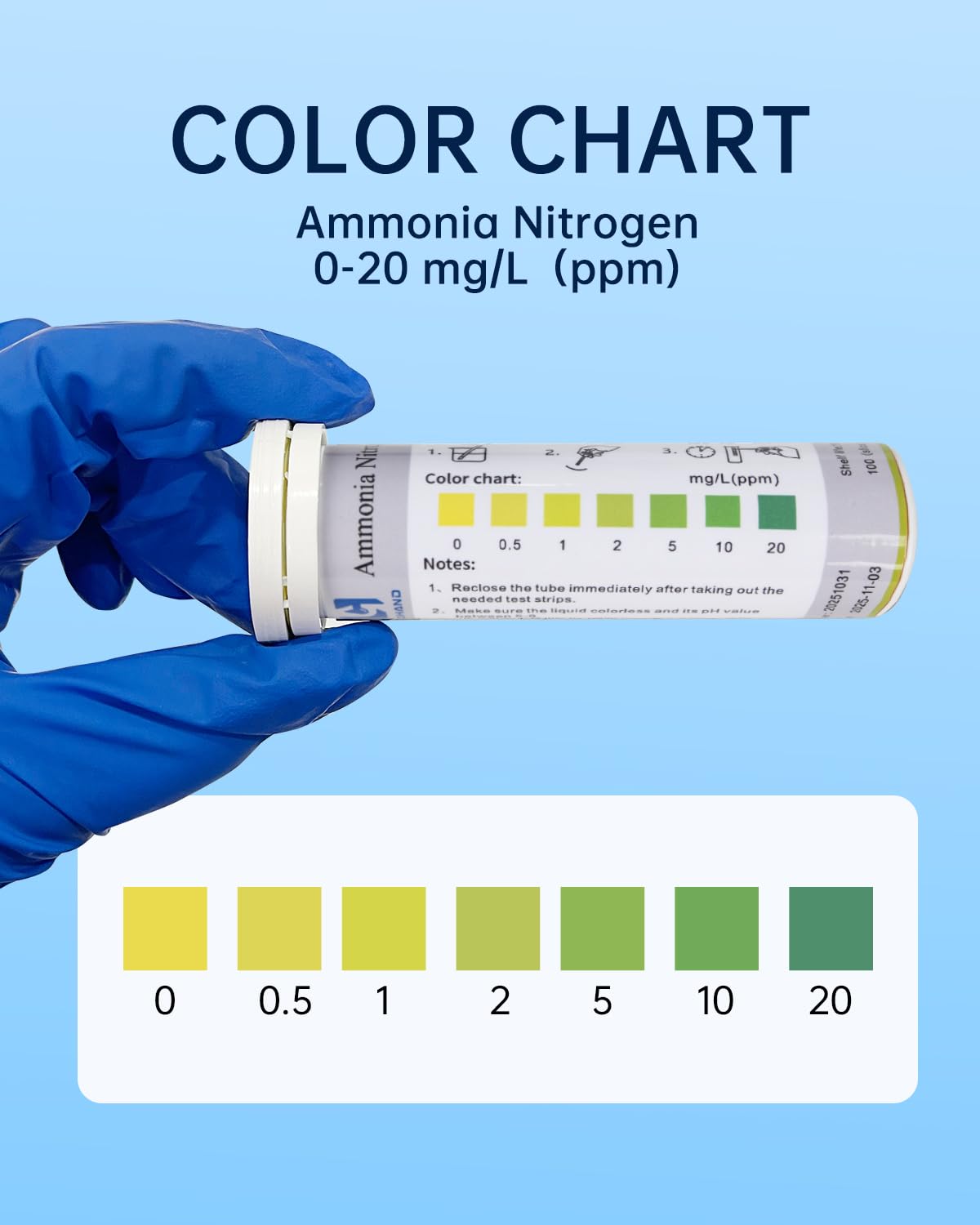 Aquarium Ammonia Nitrogen Test Strips, 100 Strips, 0-20 ppm Range | Accurate Readings, Professional Aquarium Test