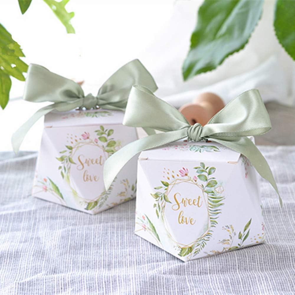 Diamond Shape Green Forest Style Candy Boxes Wedding Favors Bomboniere Paper Party Chocolate Gift box 50pcs Christmas