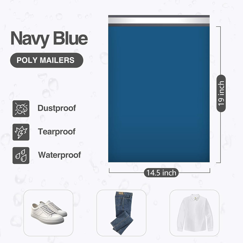 Large Poly Mailers 14.5x19 Inch Navy Blue 50 Pack Shipping Bags