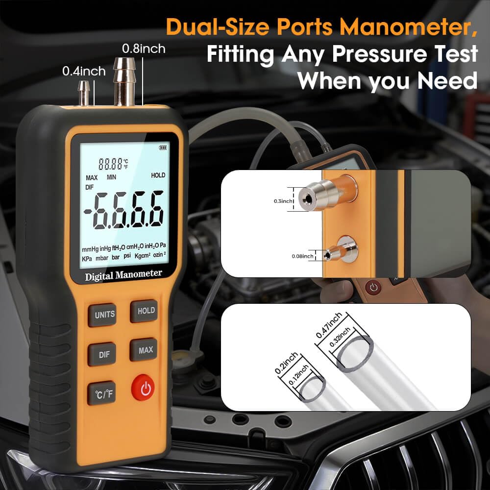 Rckskaya Digital Manometer HVAC,Differential Dual-Port Air Pressure Meter