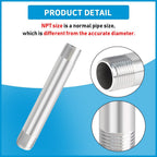 Quickun 304 Stainless Steel Nipple Pipe Fitting, 1/2" NPT x 1/2" NPT Male Malleable Nipple Cast Pipe 2" Length