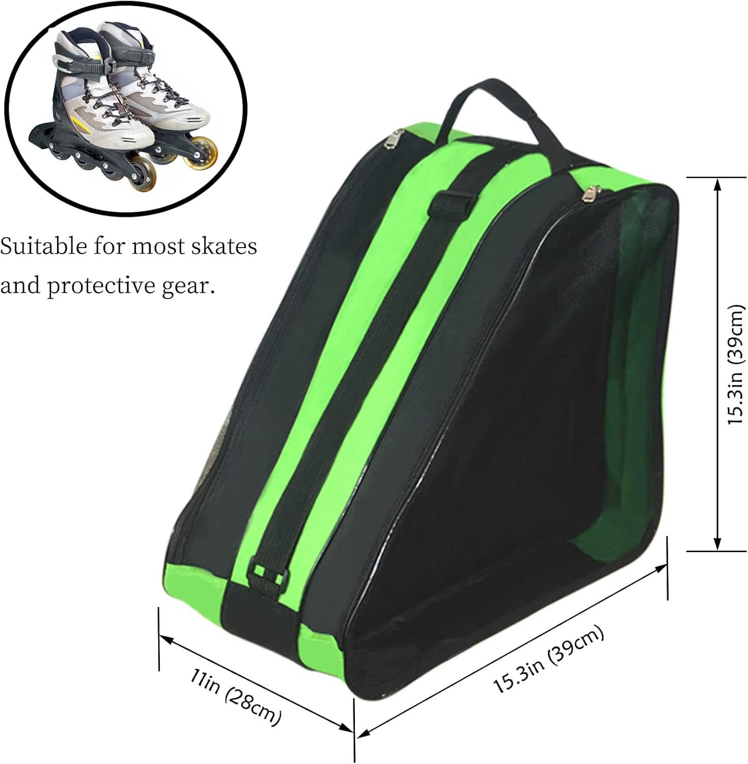 Roller Skate Bag - Adjustable Shoulder Strap Ice Skate Bag for Girls, Boys & Adults - Large Capacity Fits Quad