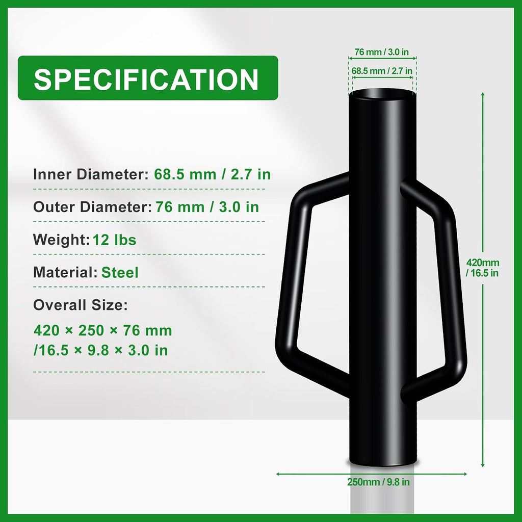 Fence Post Driver with Handle 12LB, T Post Pounder for Wire Fencing, Black