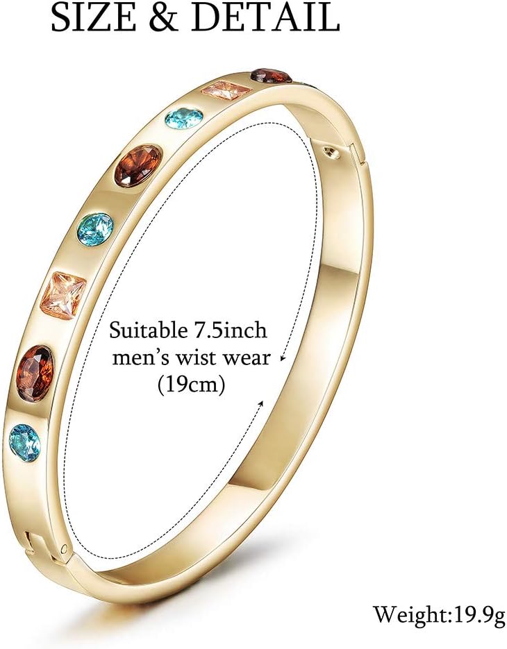 14K Gold Filled Bangle Bracelets for Women with Cubic Zirconia, 6.5"-7.5" Inner Circ. Stainless Steel Cuff Bracelet